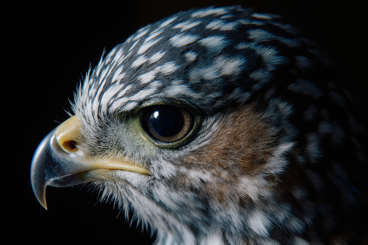 Super close up wide shot bird eye on black background