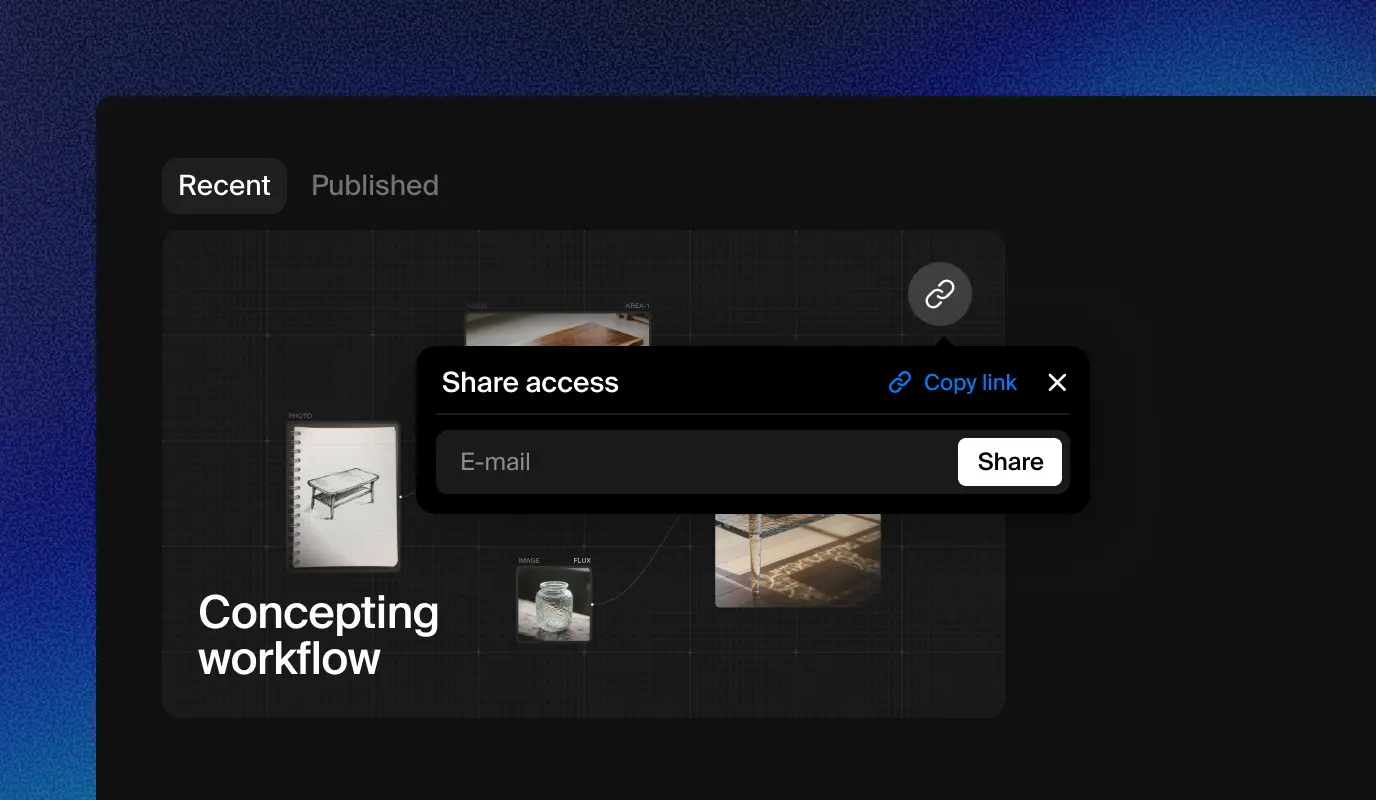 UI for sharing templates with others in Krea